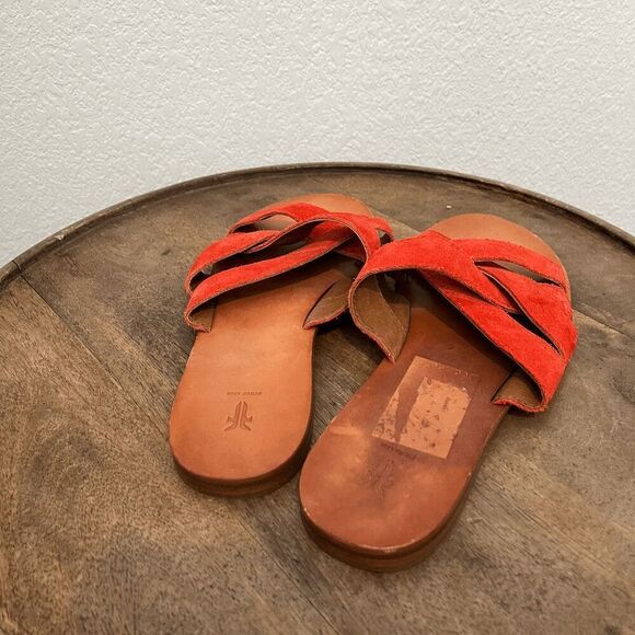 Frye Boots Red Suede Leather Carla Criss-Cross Open Toe Sandals Women's Size 8.5 - Picture 3 of 9